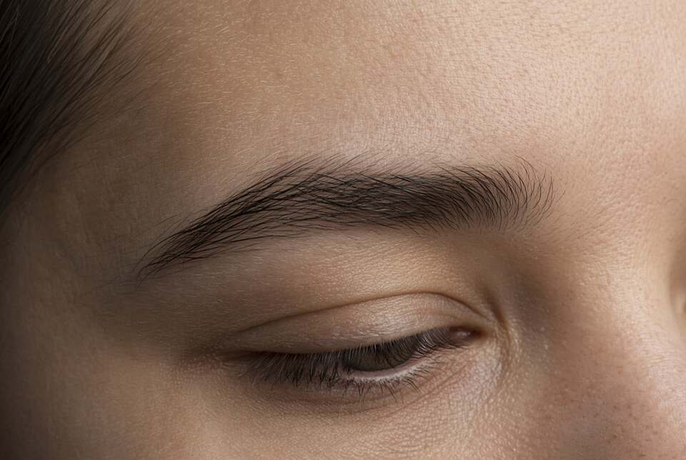 The brow test is a finger on the brow, not a lid photo.